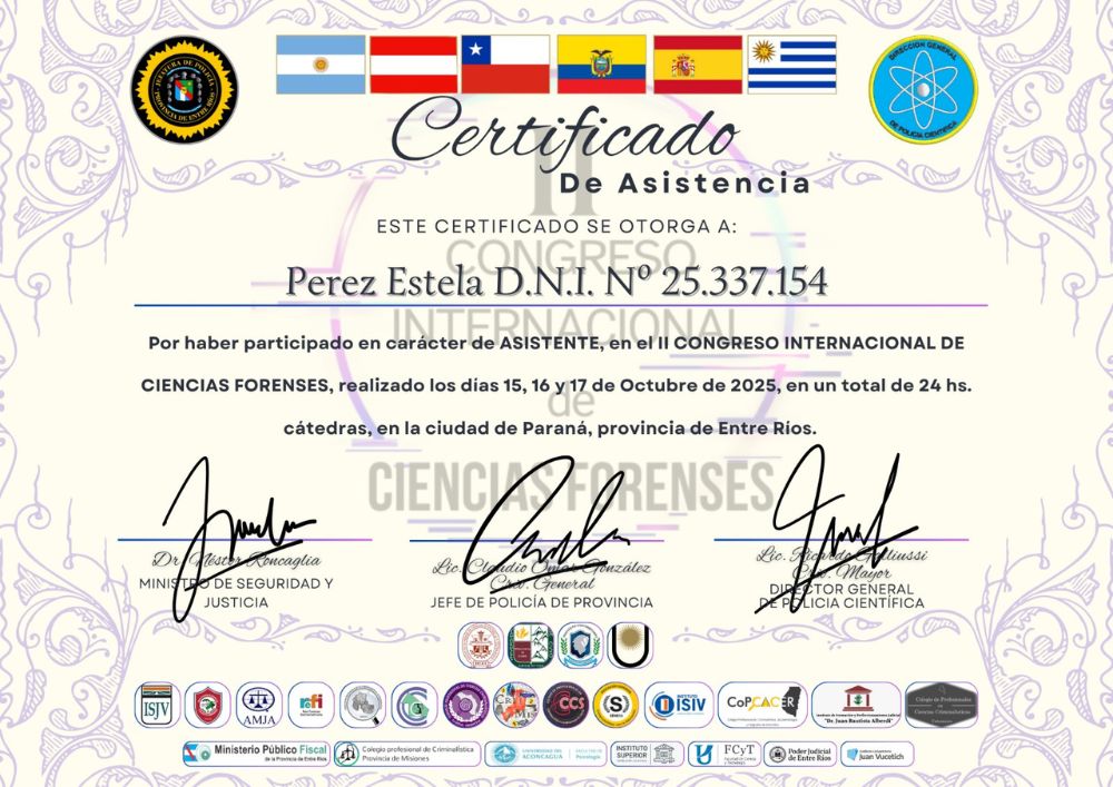 Certificado del Congreso de Ciencias Forenses